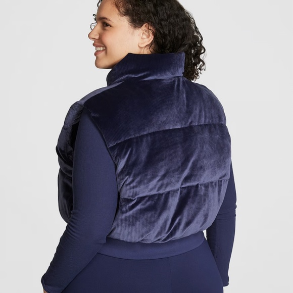 New💙PINK Victoria’s Secret RIB VELOUR CROP PUFFER VEST - Picture 2 of 3